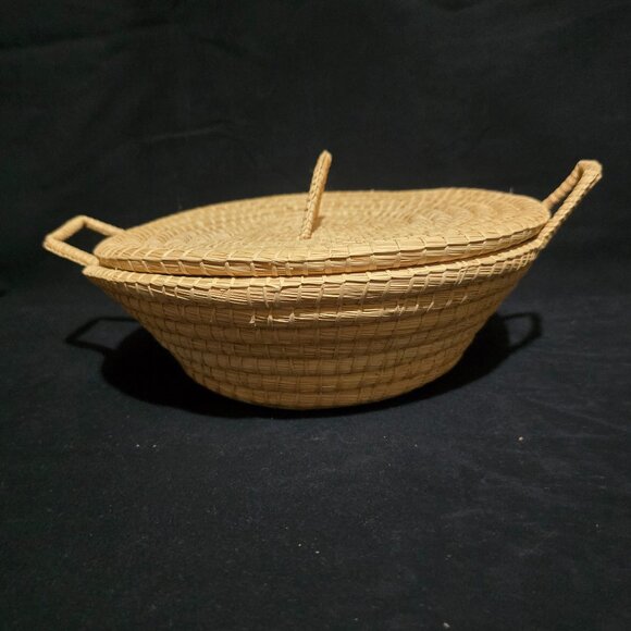 Sweetgrass 2 Handled Lidded Coil Basket - 10 1/4" x 3 5/8" - Picture 1 of 5